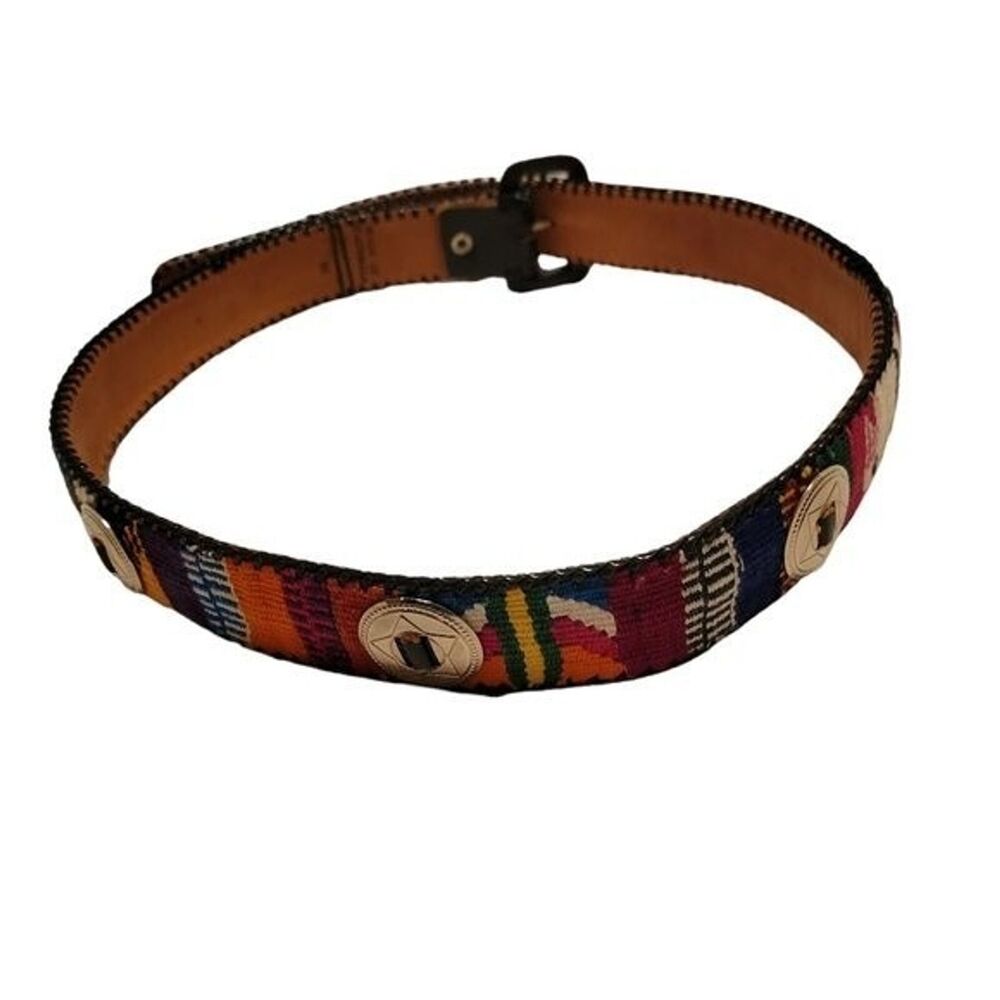 Aztec Fabric Belt with Conchos Guatemala SZ M